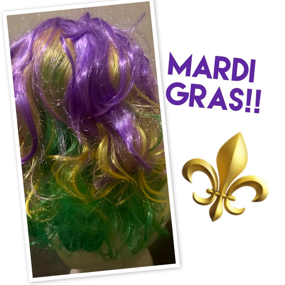 Mardi Gras Wig in Purple, Gold, and Green